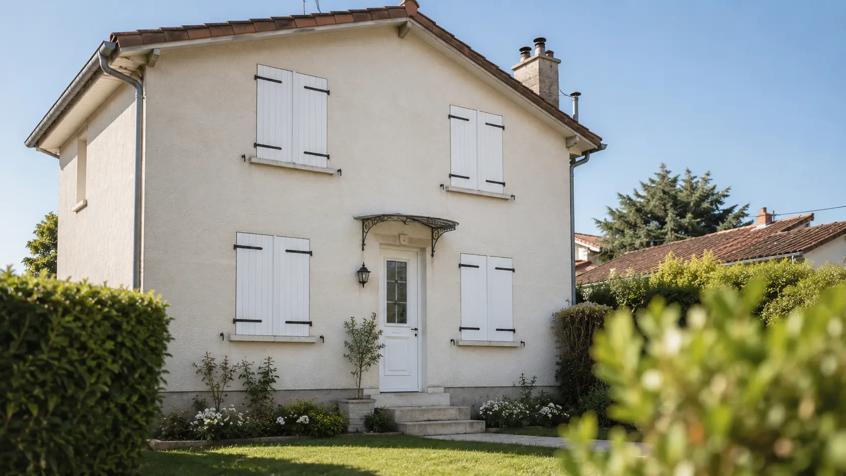 Maison avec volets fermés sécurisée pendant une absence prolongée du propriétaire