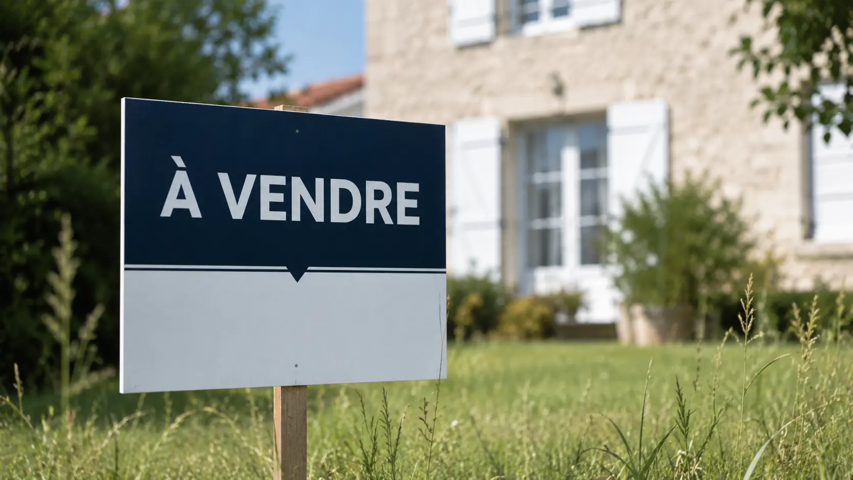 Panneau d'agence immobilière devant un bien squatté — vendre avec occupants ou attendre l'expulsion